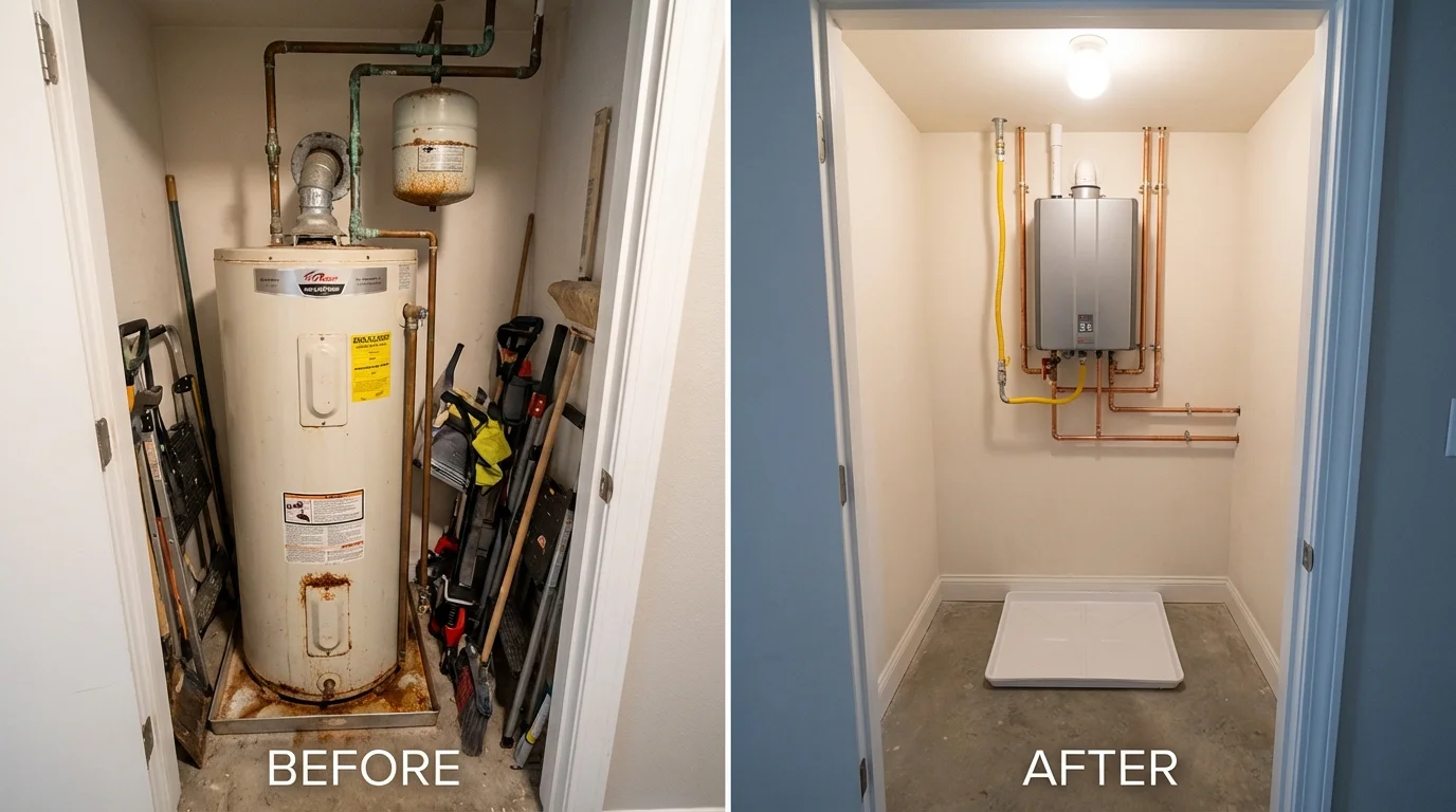 Tank water heater versus wall-mounted tankless unit comparison for Garden Grove, CA homeowners